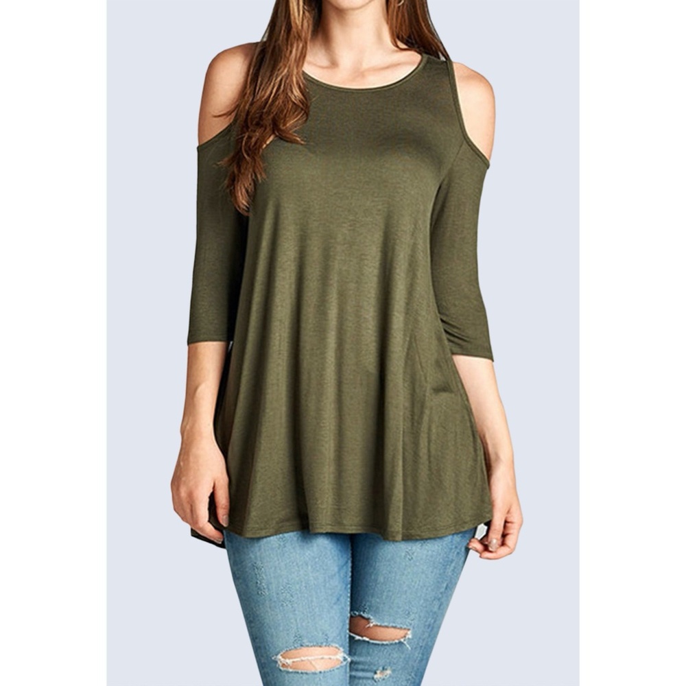 3/4 Sleeve Cold Shoulder Top
